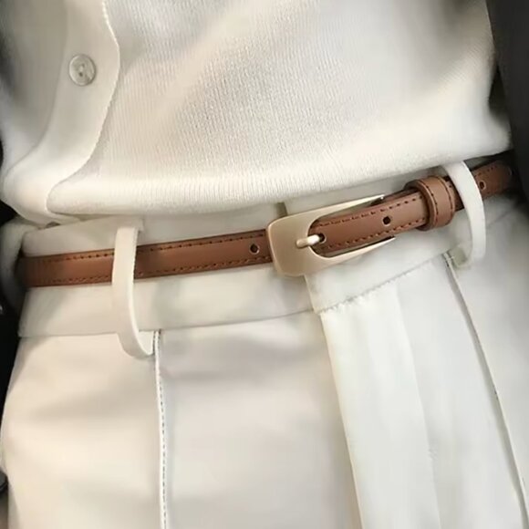 Cognac Brown Leather Skinny Belt - Picture 1 of 3